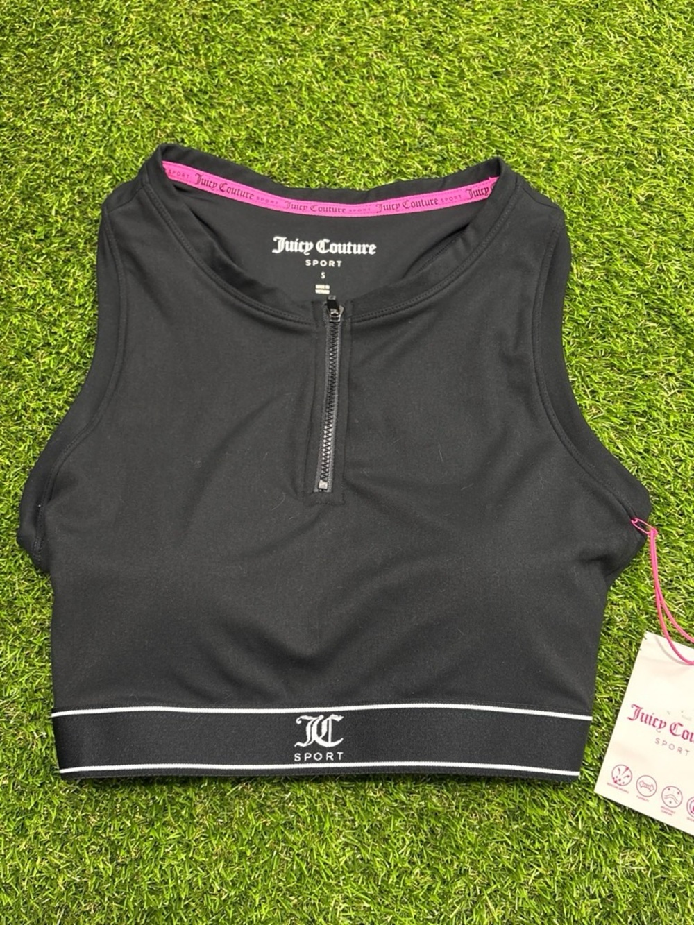 Juicy Couture Black Crop Zip-Front Sport Tank